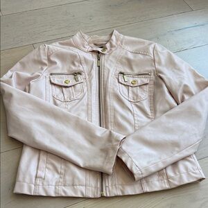 Girls' Light Pink Faux Leather Jacket